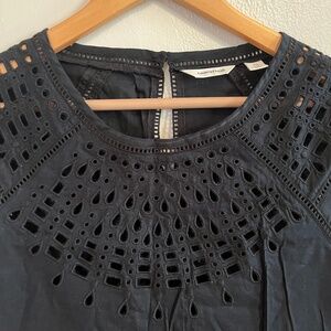 Country Road Black Cotton Cap Sleeved Top with Cut Out Detail, Size XXS